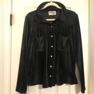 Bucket List Black Velvet Button Up Blouse Small Long Sleeve